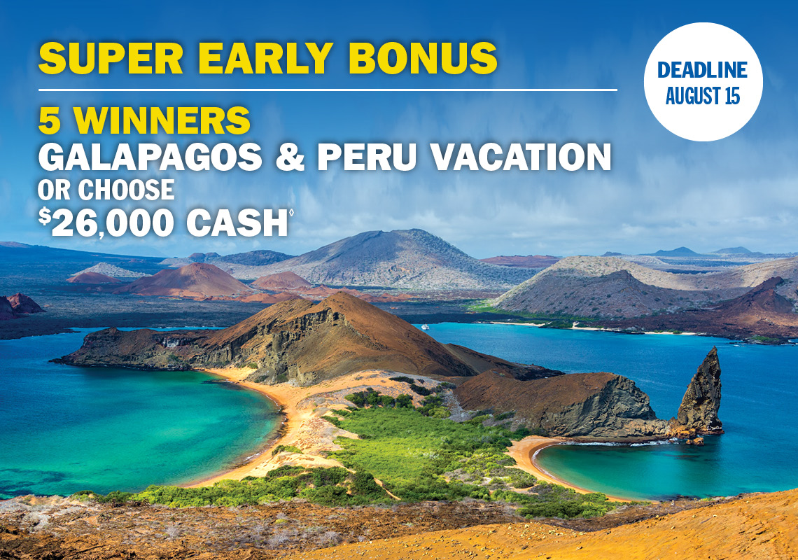 Early Bonus Prize - Scotland Trip & Range Rover Velar or choose $86,000 cash.